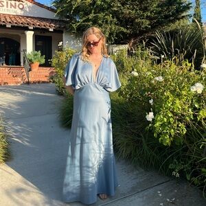 BHLDN blue flutter sleeve Leila dress